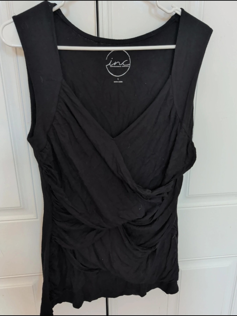 INC International Concepts Black Sleeveless Draped Tank Top
